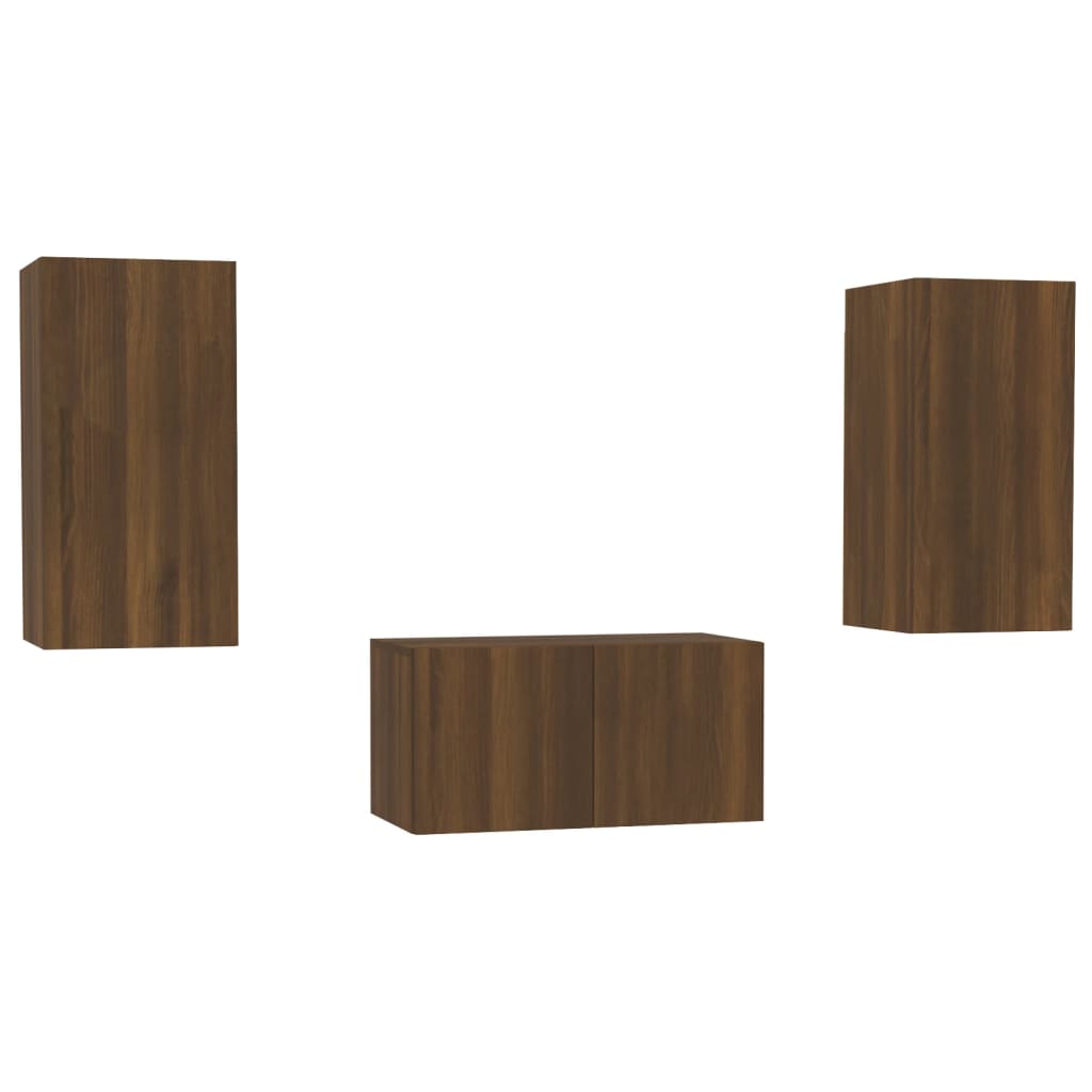 Ensemble de meubles TV 3 pièces en bois aspect chêne brun