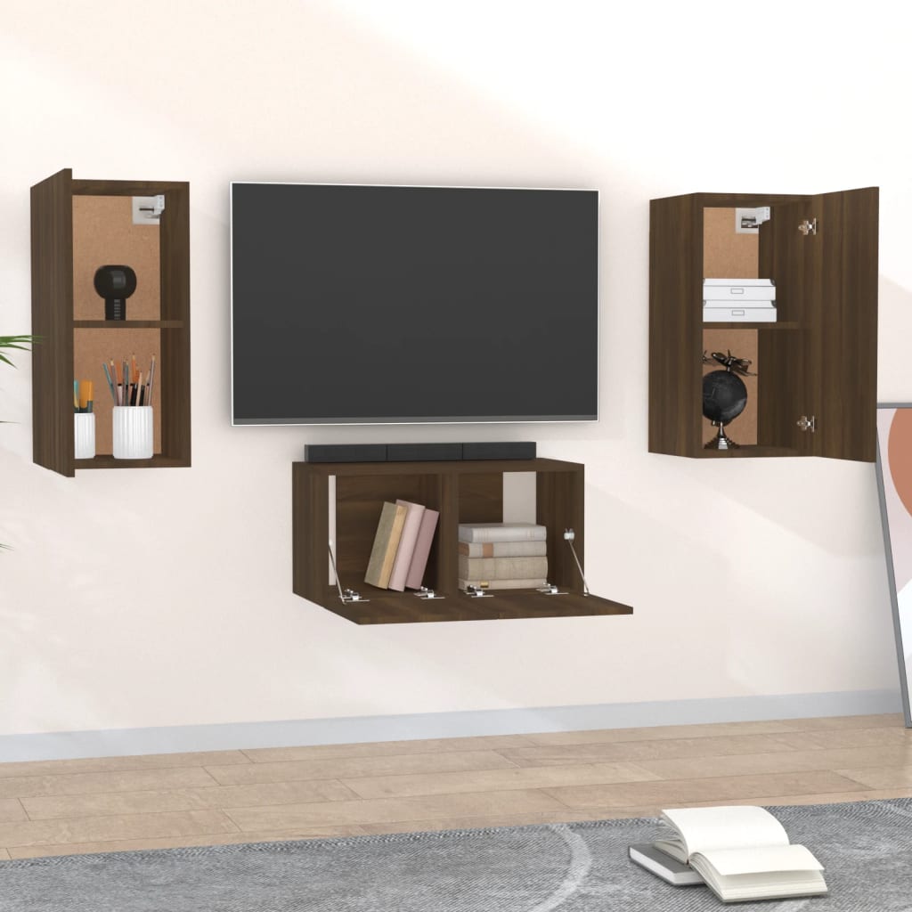 Ensemble de meubles TV 3 pièces en bois aspect chêne brun