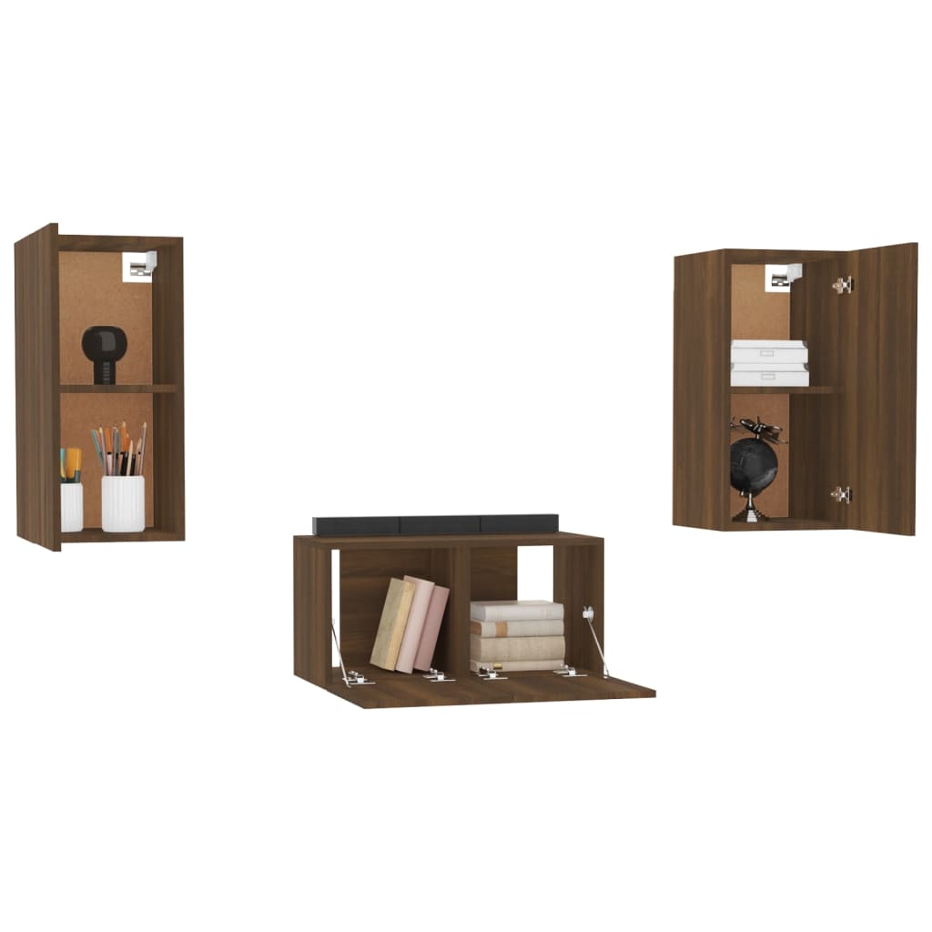 Ensemble de meubles TV 3 pièces en bois aspect chêne brun