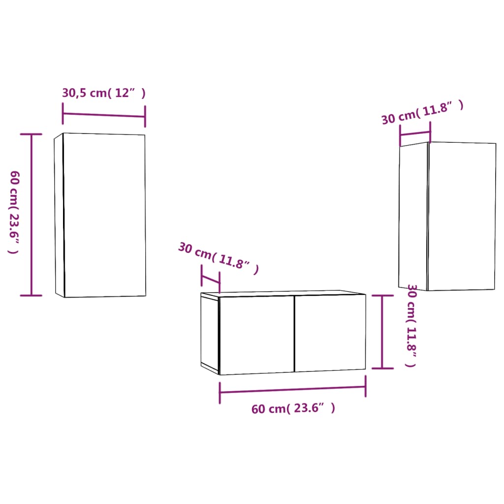 Ensemble de meubles TV 3 pièces en bois aspect chêne brun