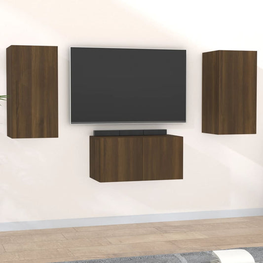 Ensemble de meubles TV 3 pièces en bois aspect chêne brun