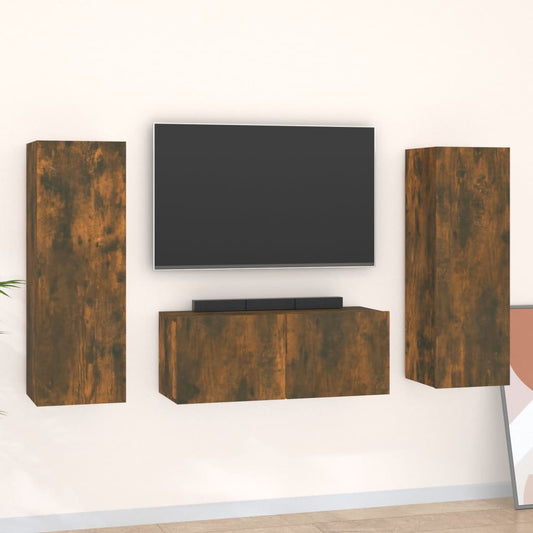 Ensemble de meubles TV 3 pièces en bois de chêne fumé