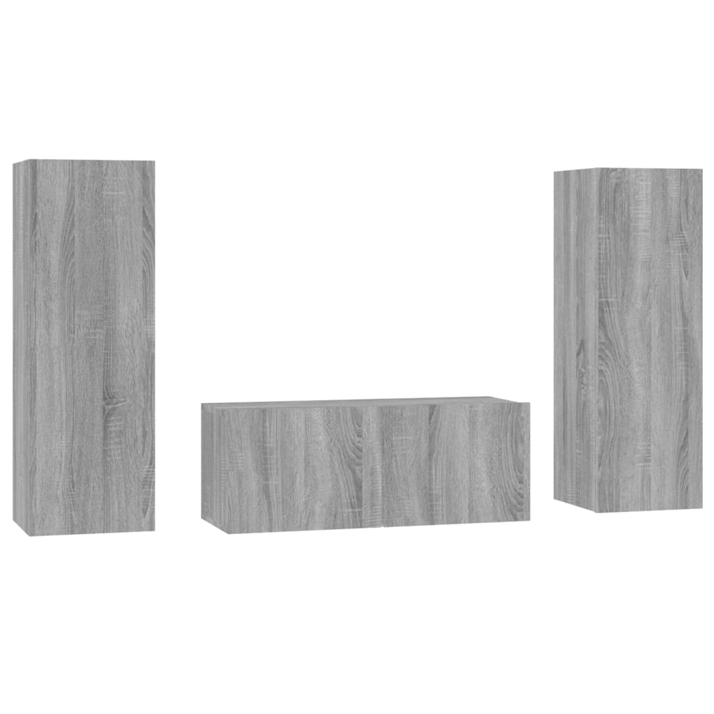 Ensemble de meubles TV 3 pièces, en bois de Sonoma gris