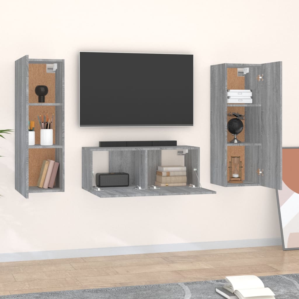 Ensemble de meubles TV 3 pièces, en bois de Sonoma gris