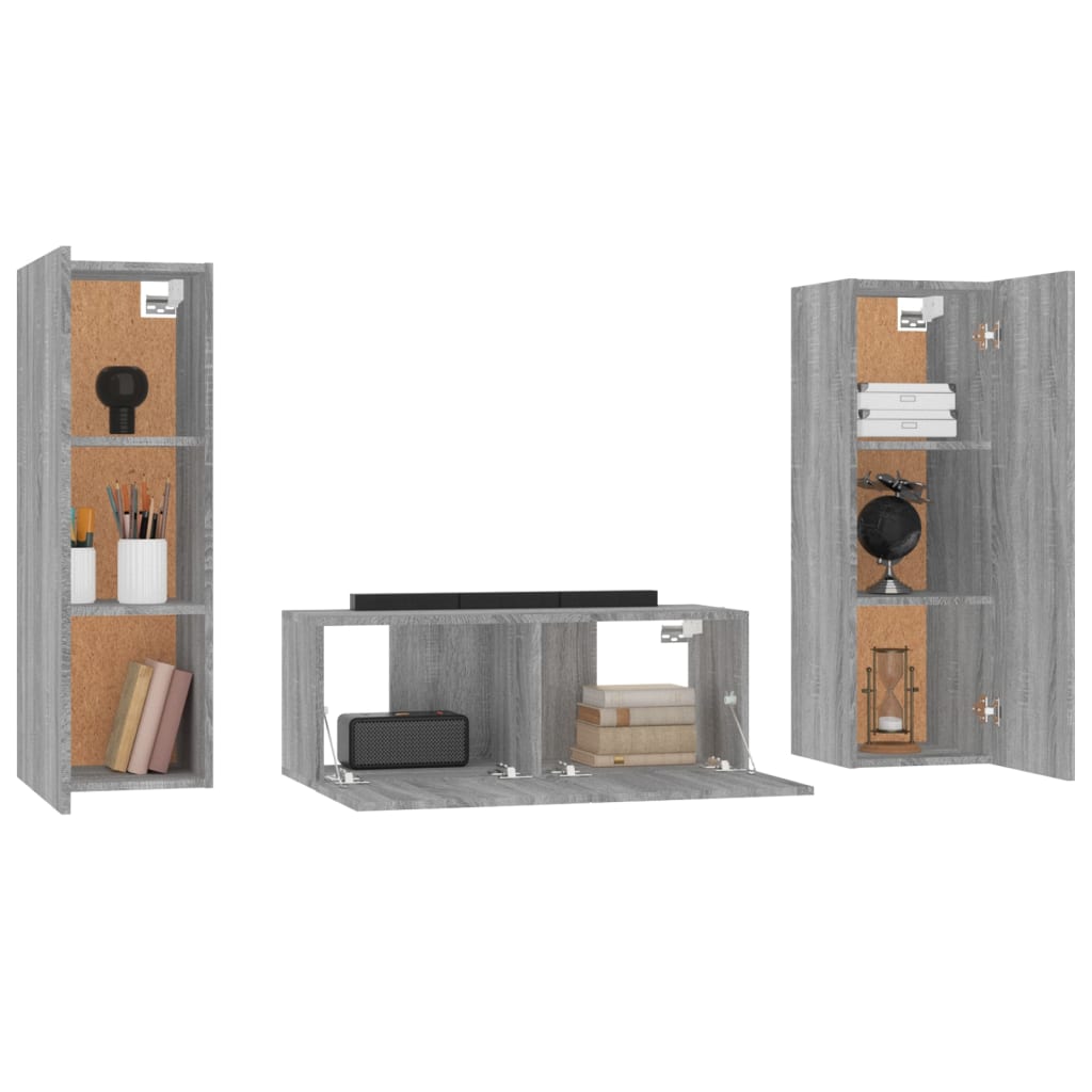 Ensemble de meubles TV 3 pièces, en bois de Sonoma gris