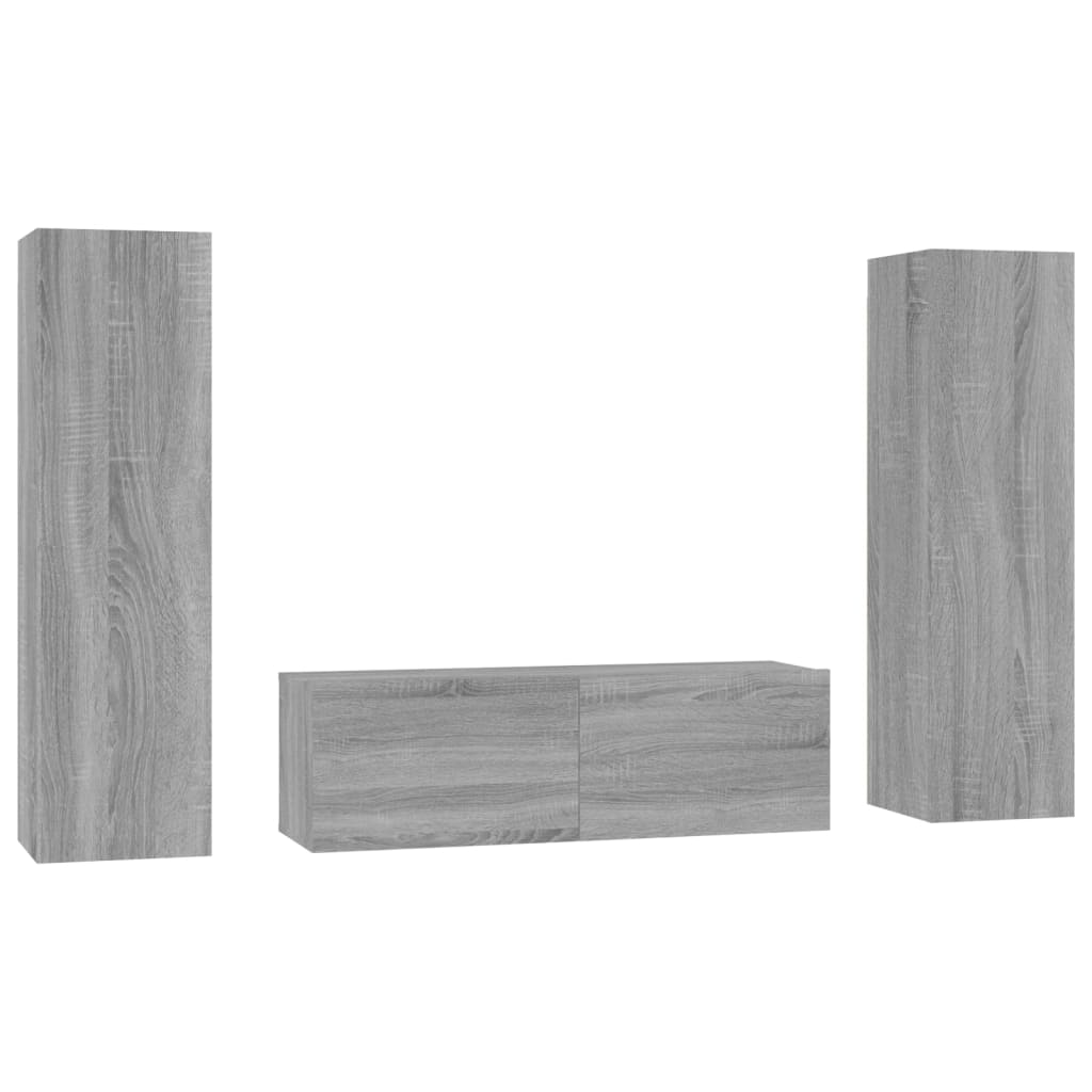 Ensemble de meubles TV 3 pièces, en bois de Sonoma gris