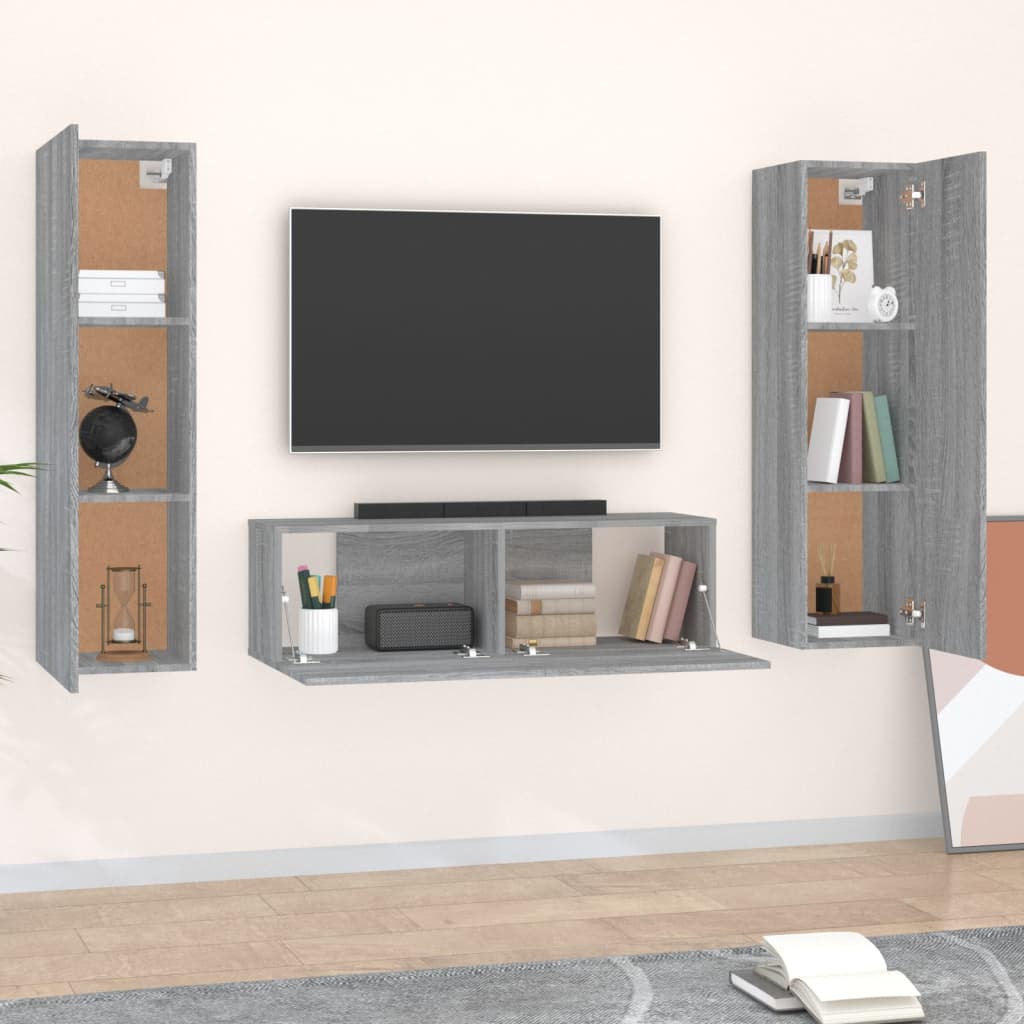 Ensemble de meubles TV 3 pièces, en bois de Sonoma gris