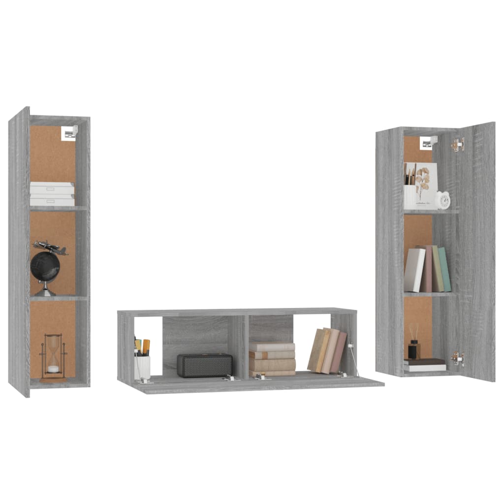 Ensemble de meubles TV 3 pièces, en bois de Sonoma gris
