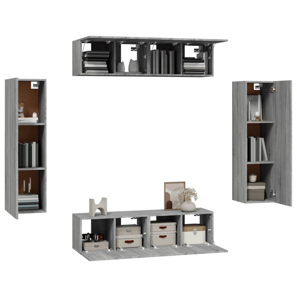 6-tlg. TV-Schrank-Set Grau Sonoma Holzwerkstoff