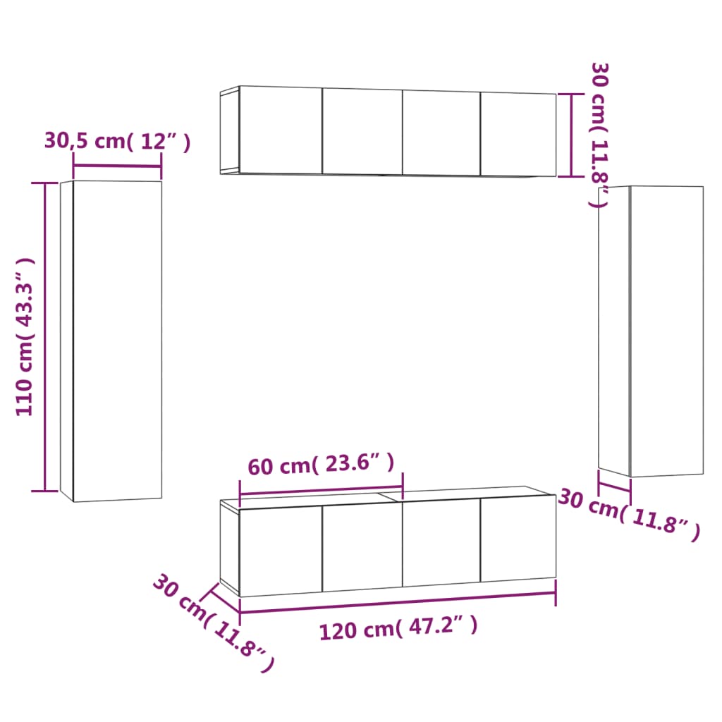 6-tlg. TV-Schrank-Set Grau Sonoma Holzwerkstoff