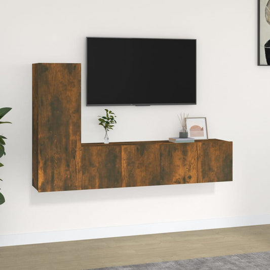 Ensemble de meubles TV 3 pièces en bois de chêne fumé