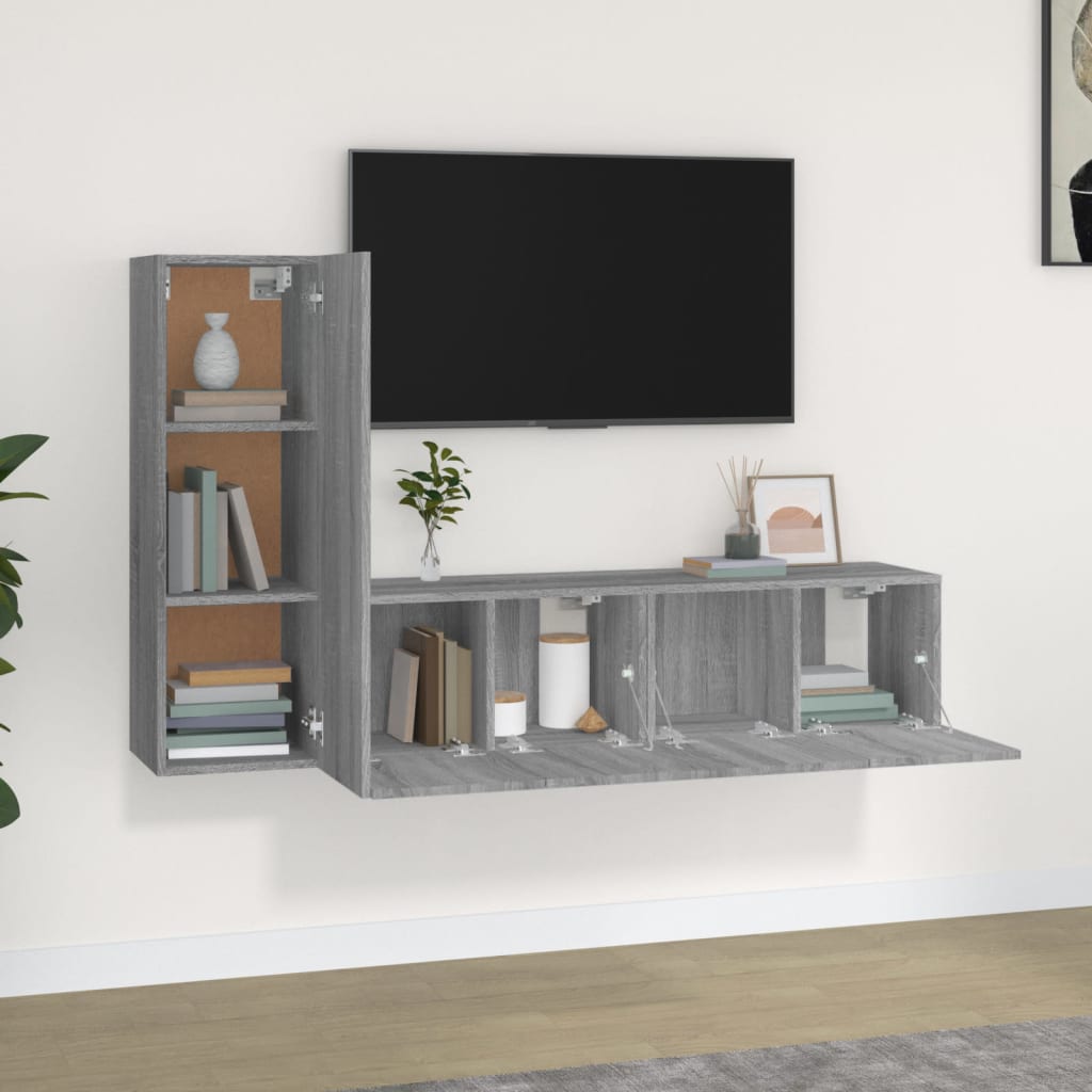 Ensemble de meubles TV 3 pièces, en bois de Sonoma gris