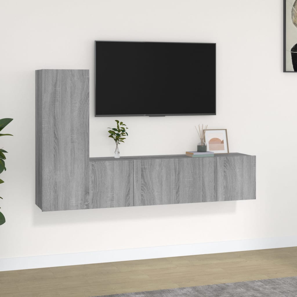 3-tlg. TV-Schrank-Set Grau Sonoma Holzwerkstoff