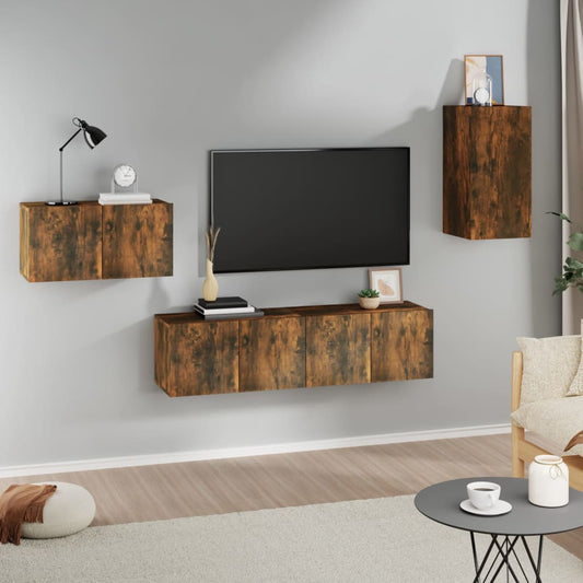 Ensemble de meubles TV 4 pièces en bois de chêne fumé