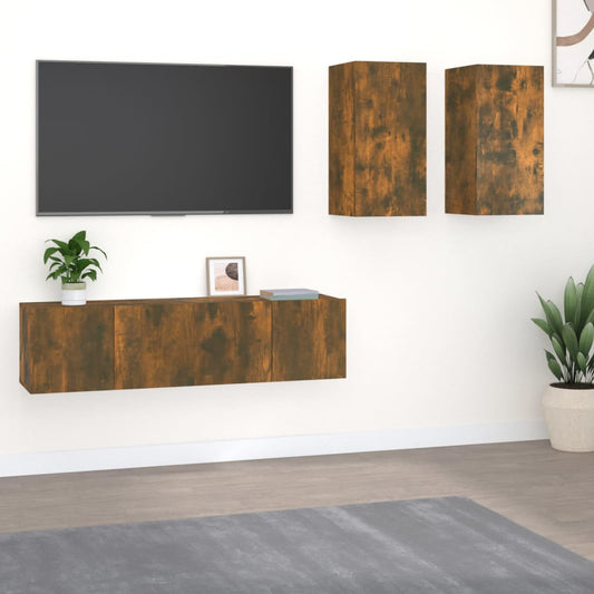 Ensemble de meubles TV 4 pièces en bois de chêne fumé