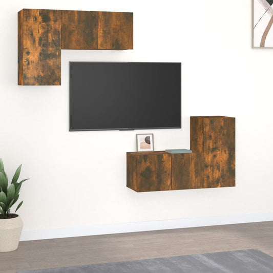Ensemble de meubles TV 4 pièces en bois de chêne fumé