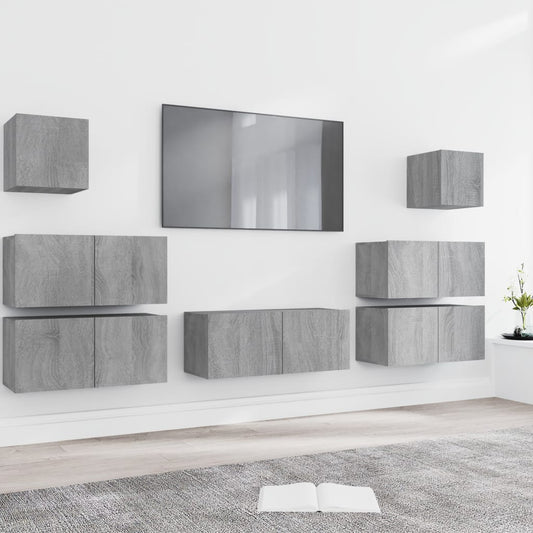 7-tlg. TV-Schrank-Set Grau Sonoma Holzwerkstoff