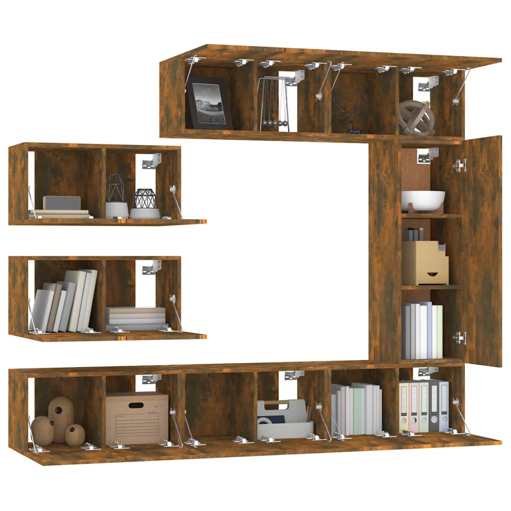 8-tlg. TV-Schrank-Set Räuchereiche Holzwerkstoff
