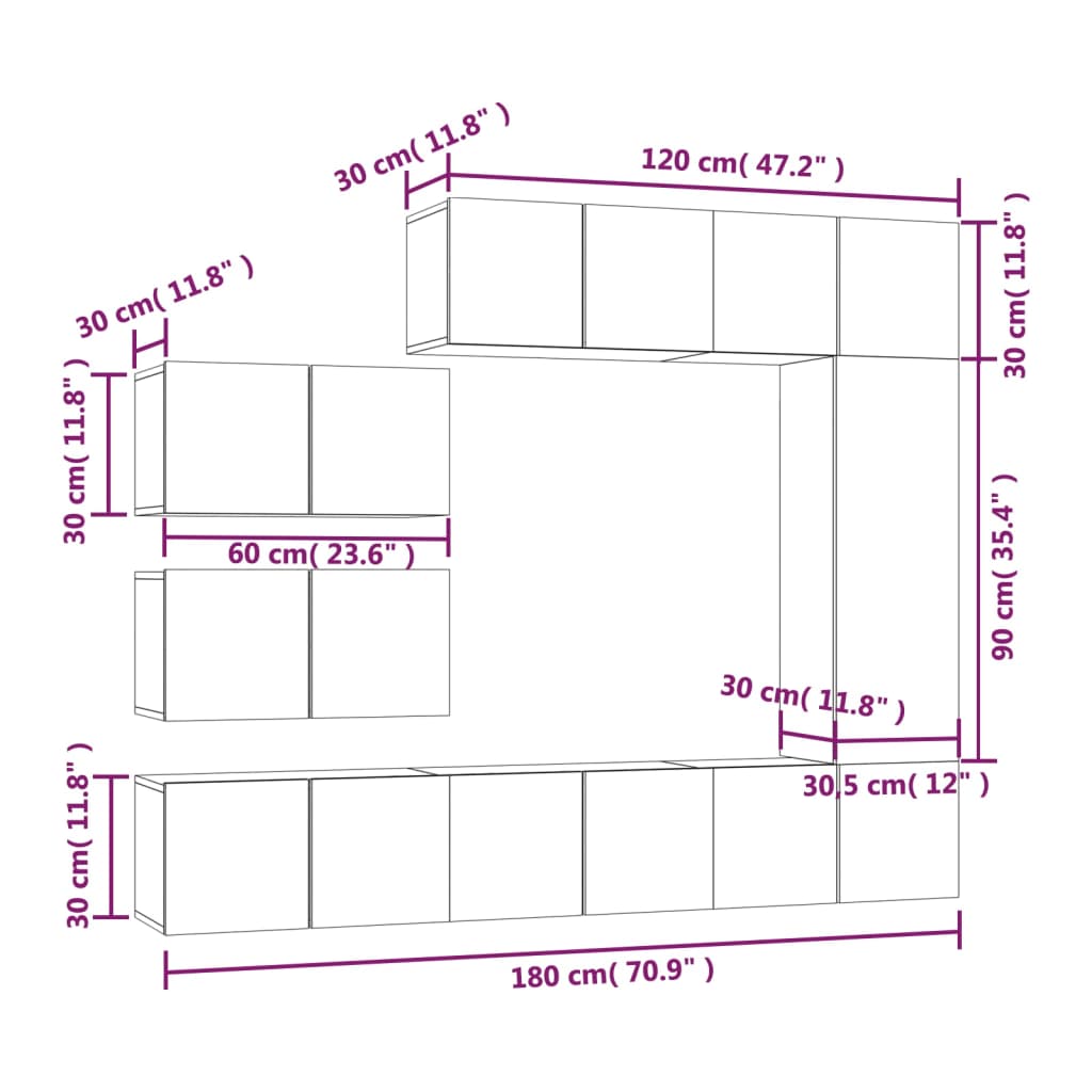 8-tlg. TV-Schrank-Set Räuchereiche Holzwerkstoff