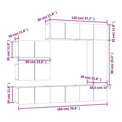 8-tlg. TV-Schrank-Set Räuchereiche Holzwerkstoff