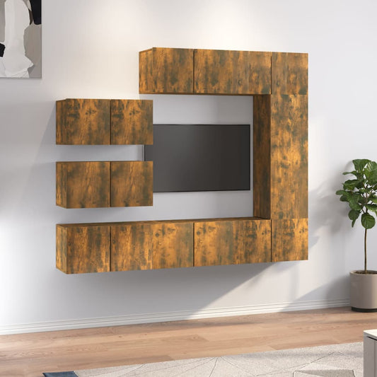 Ensemble de meubles TV 8 pièces en bois de chêne fumé