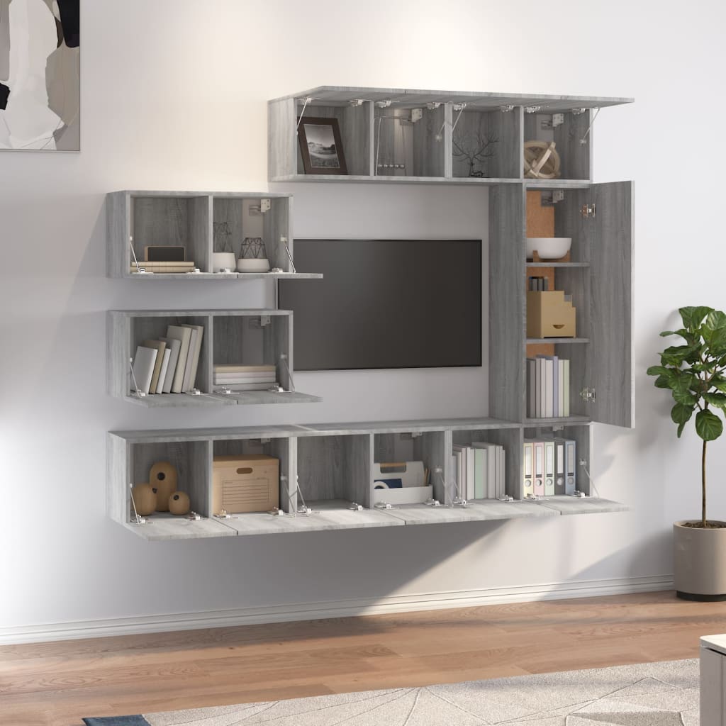 8-tlg. TV-Schrank-Set Grau Sonoma Holzwerkstoff