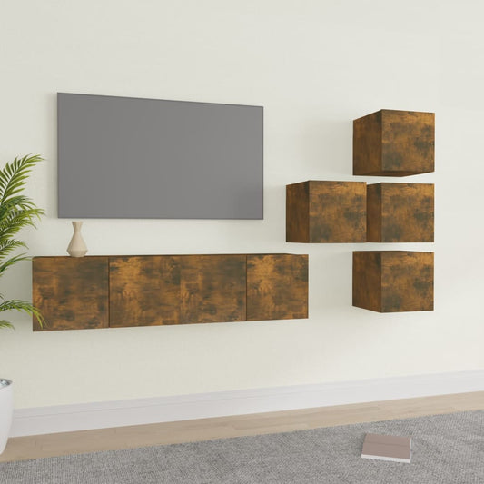 Ensemble de meubles TV 6 pièces en bois de chêne fumé