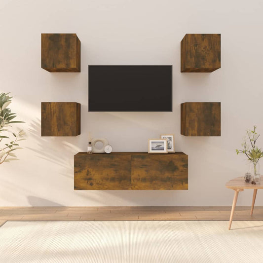 Ensemble de meubles muraux TV en bois de chêne fumé