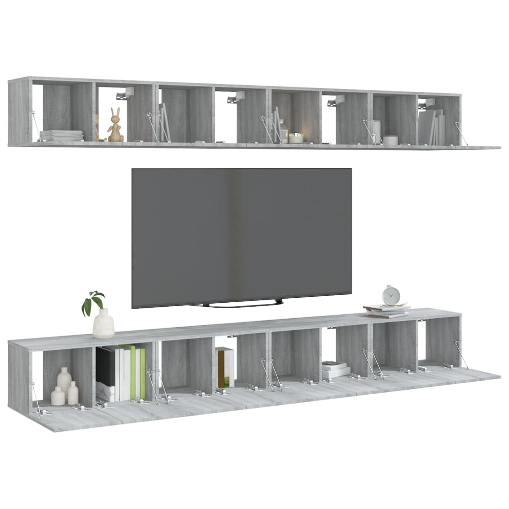 Ensemble de meubles TV 8 pièces, gris Sonoma, 60 x 30 x 30 cm, matériau à base de bois