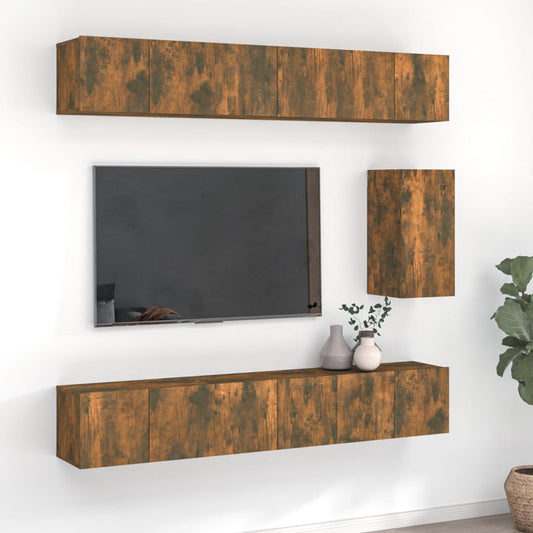 Ensemble de meubles TV 7 pièces en bois de chêne fumé
