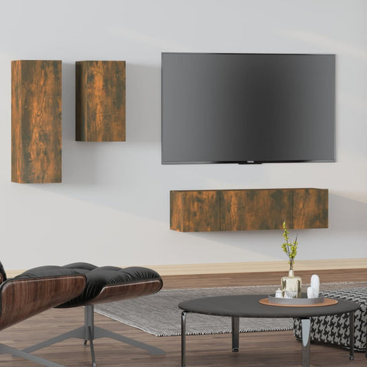 Ensemble de meubles TV 4 pièces en bois de chêne fumé