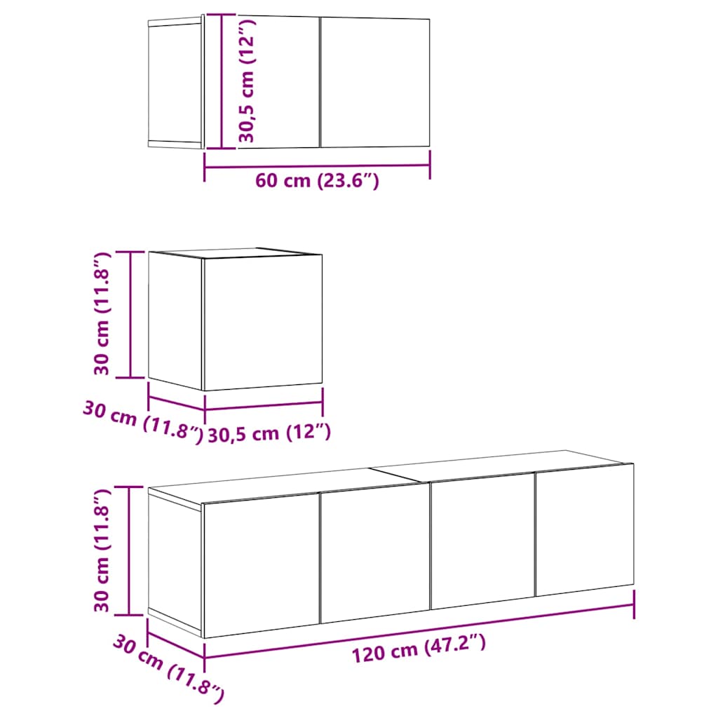 4-tlg. TV-Schrank-Set Räuchereiche Holzwerkstoff