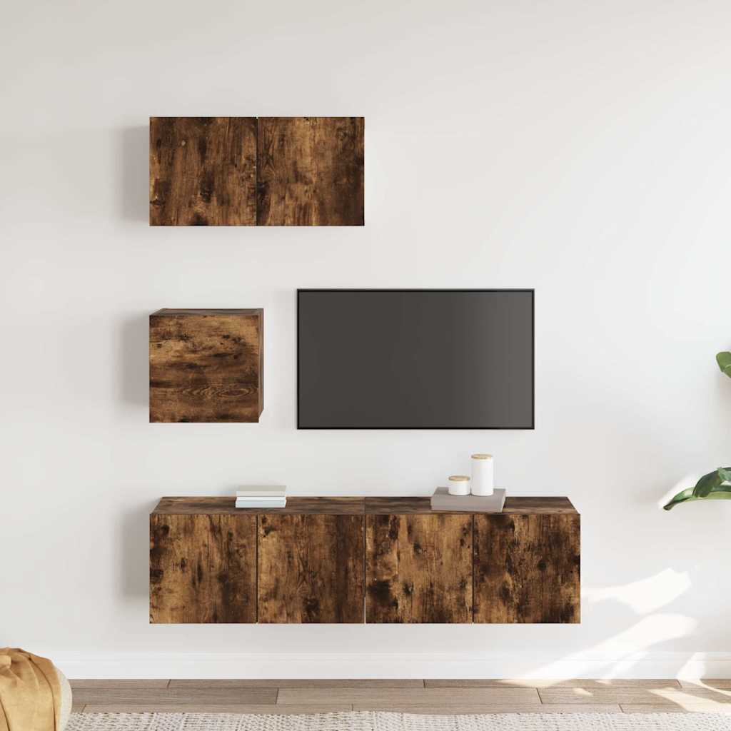 4-tlg. TV-Schrank-Set Räuchereiche Holzwerkstoff