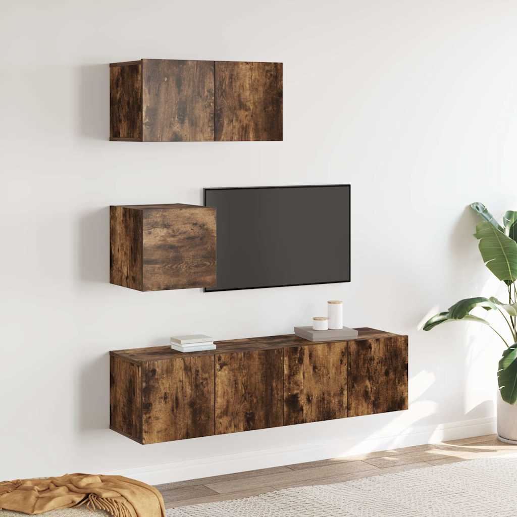 4-tlg. TV-Schrank-Set Räuchereiche Holzwerkstoff