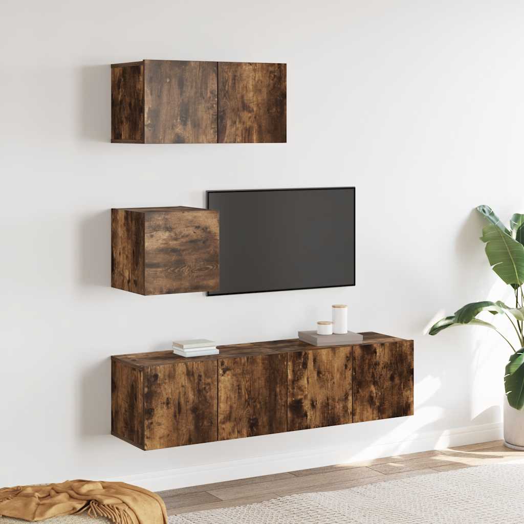4-tlg. TV-Schrank-Set Räuchereiche Holzwerkstoff