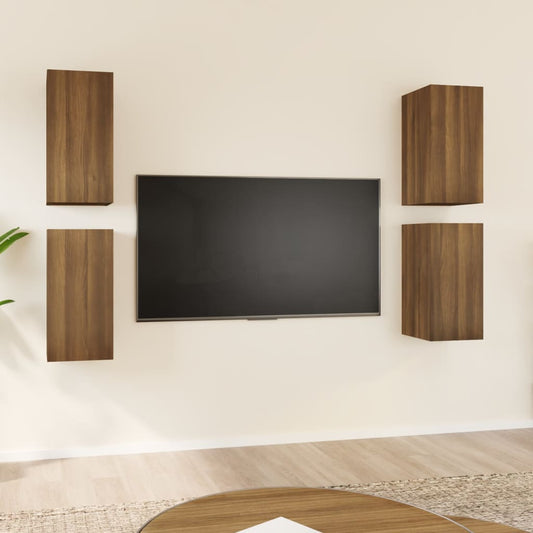Meubles TV 4 pièces aspect chêne brun 30,5 x 30 x 60 cm