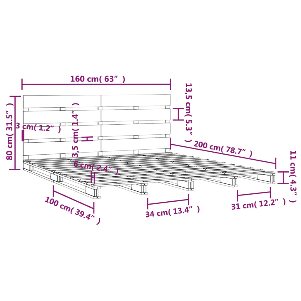 Massivholzbett ohne Matratze Weiß 160x200 Kiefernholz