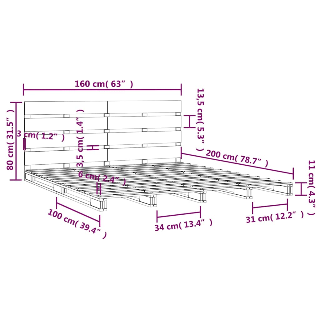 Massivholzbett ohne Matratze Weiß 160x200 Kiefernholz