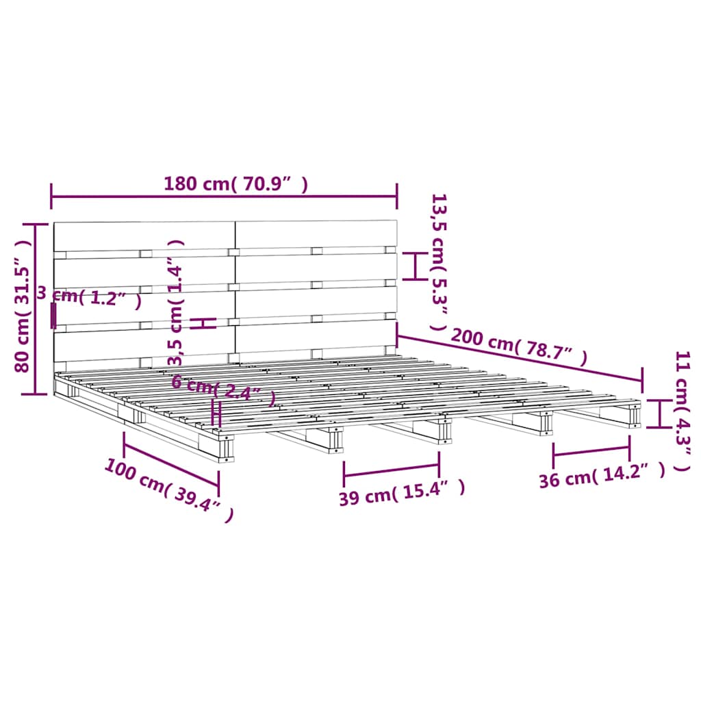 Massivholzbett ohne Matratze Weiß 180x200 cm Kiefernholz