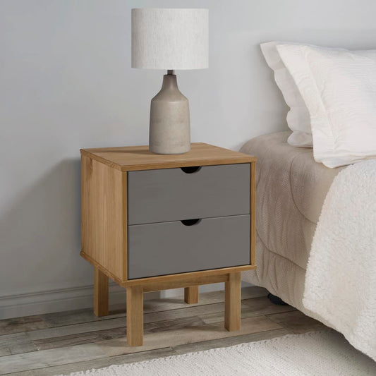 Bedside table OTTA brown&amp;grey 45x39x57 cm solid pine wood