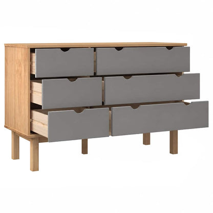 Schubladenschrank OTTA Braun & Grau 111x43x73,5 cm Massivholz