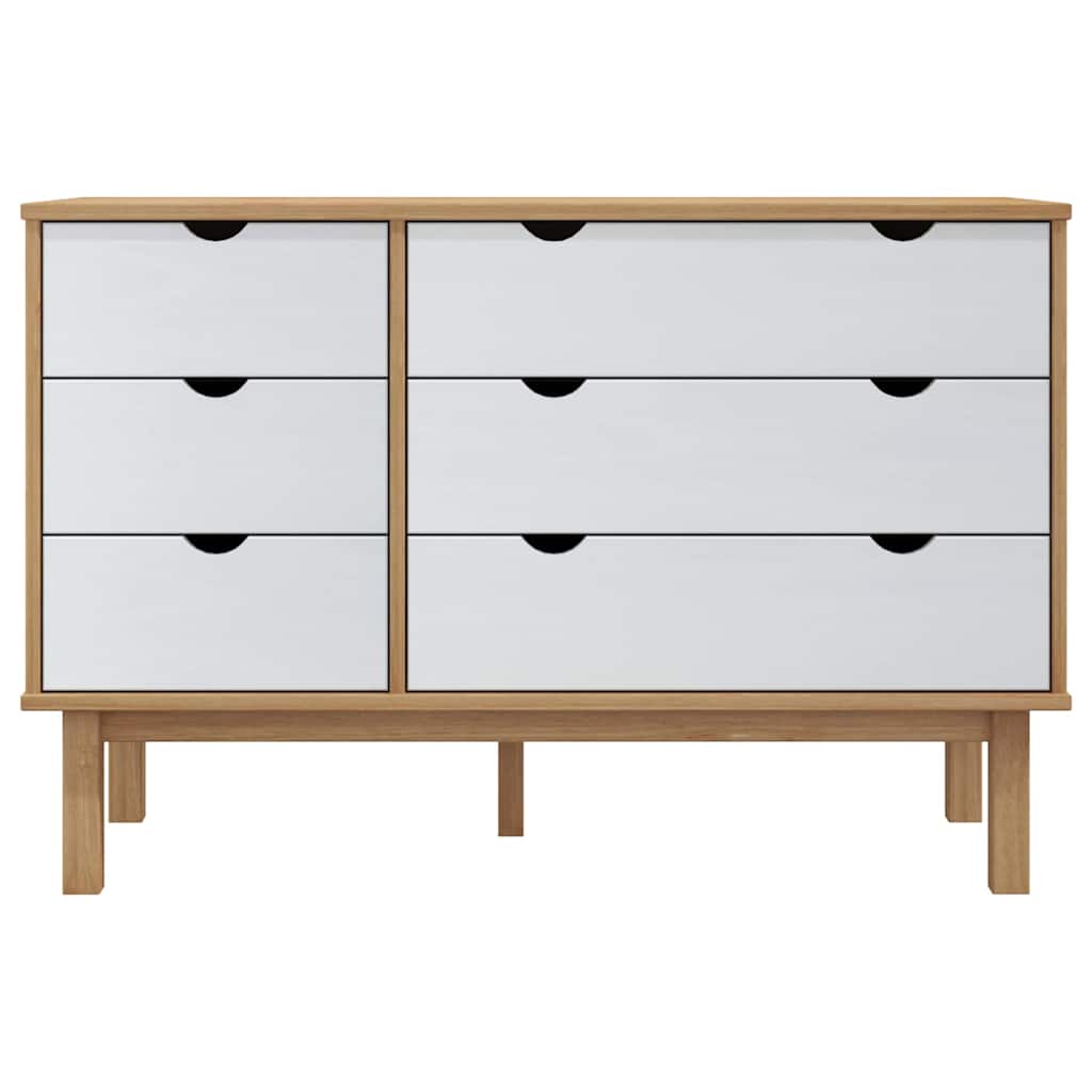 Schubladenschrank OTTA Braun & Weiß 111x43x73,5 cm Massivholz