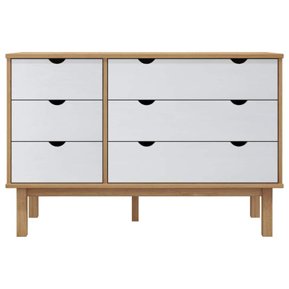 Schubladenschrank OTTA Braun & Weiß 111x43x73,5 cm Massivholz