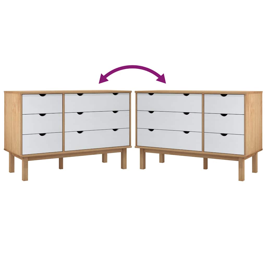 Schubladenschrank OTTA Braun & Weiß 111x43x73,5 cm Massivholz
