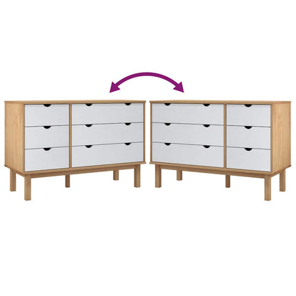 Schubladenschrank OTTA Braun & Weiß 111x43x73,5 cm Massivholz