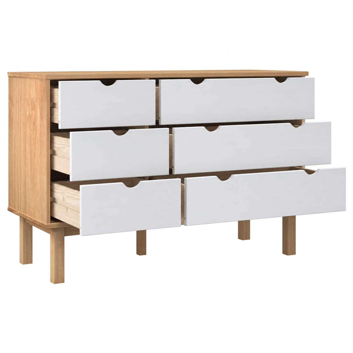 Schubladenschrank OTTA Braun & Weiß 111x43x73,5 cm Massivholz