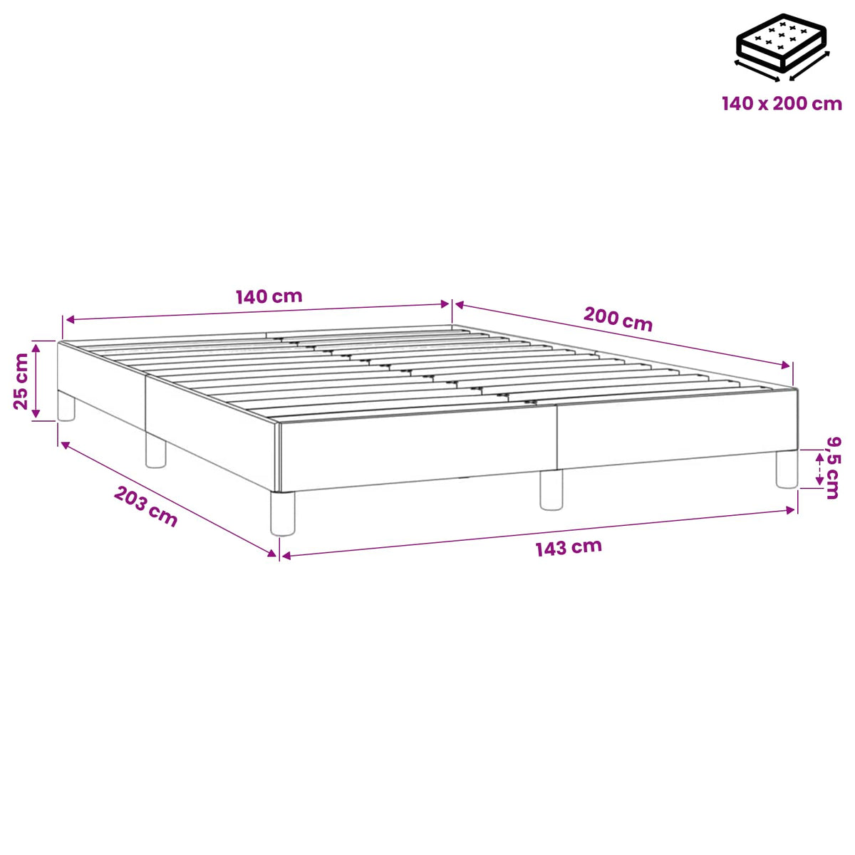 Bettgestell ohne Matratze Schwarz 140x200 cm Samt
