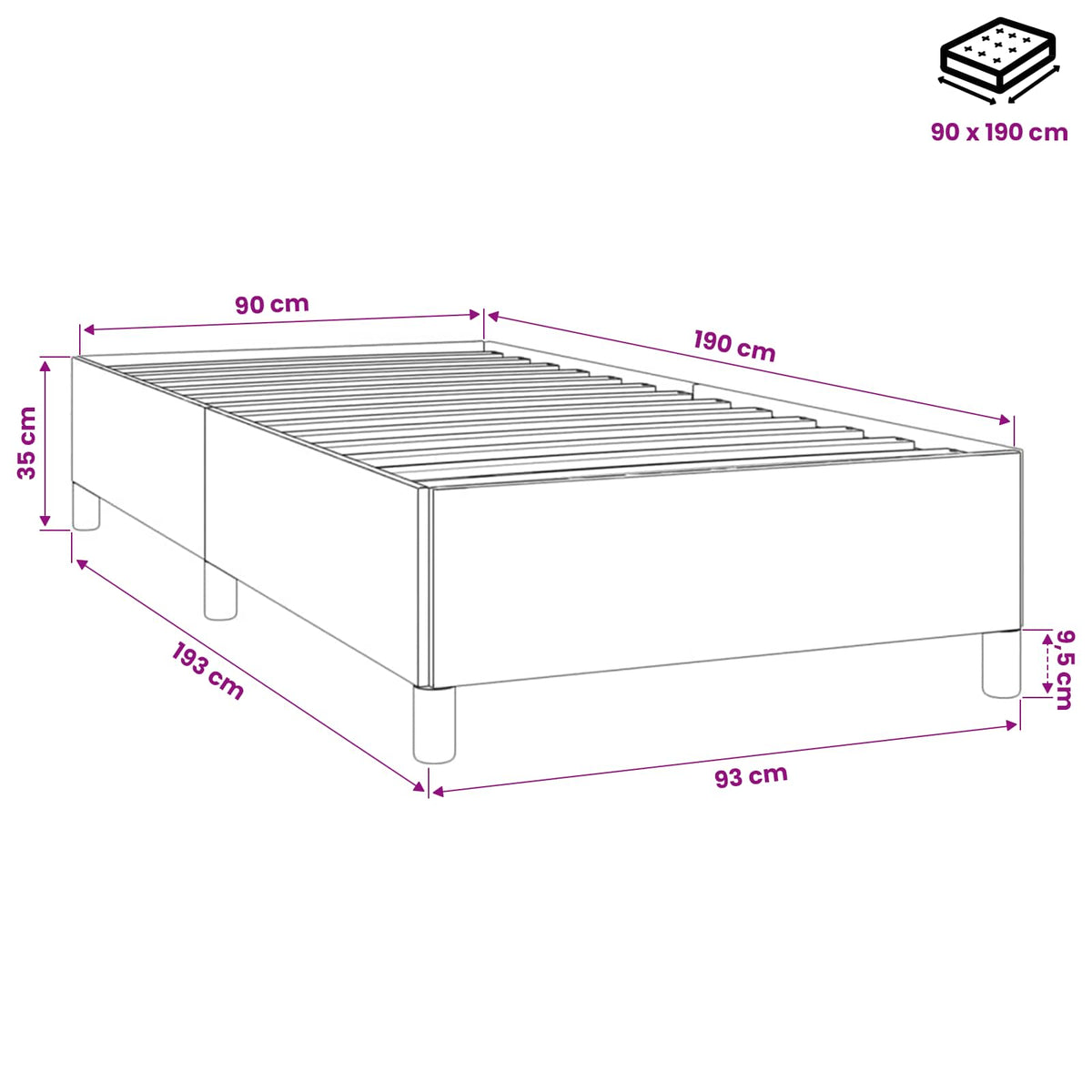 Bettgestell Schwarz 90x190 cm Samt