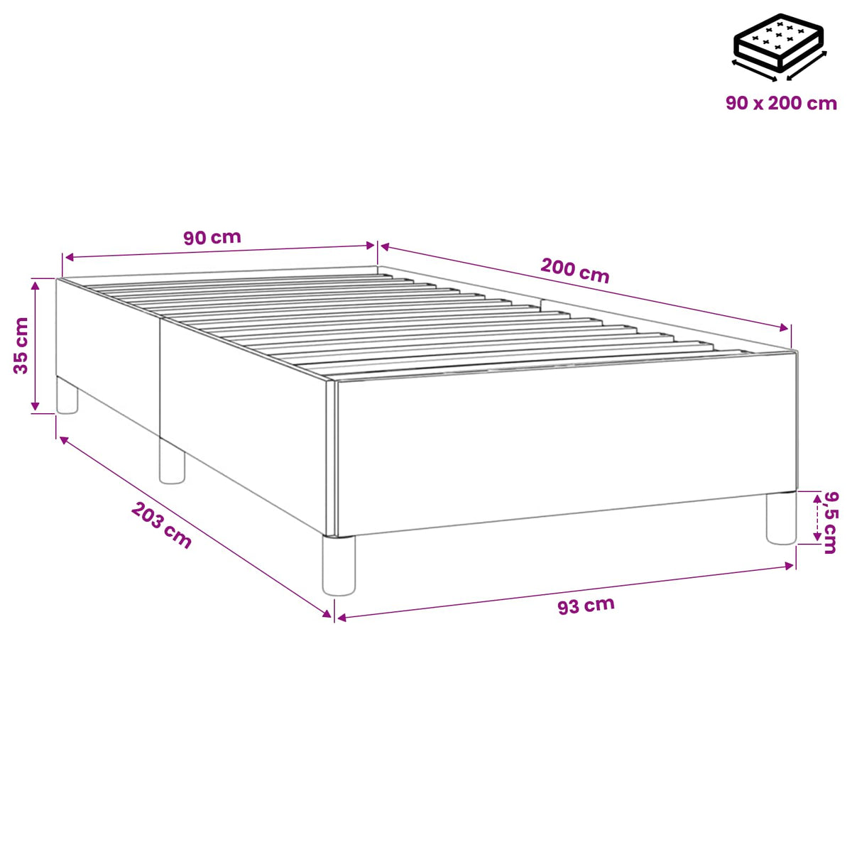 Bettgestell ohne Matratze Dunkelgrün 90x200 cm Samt