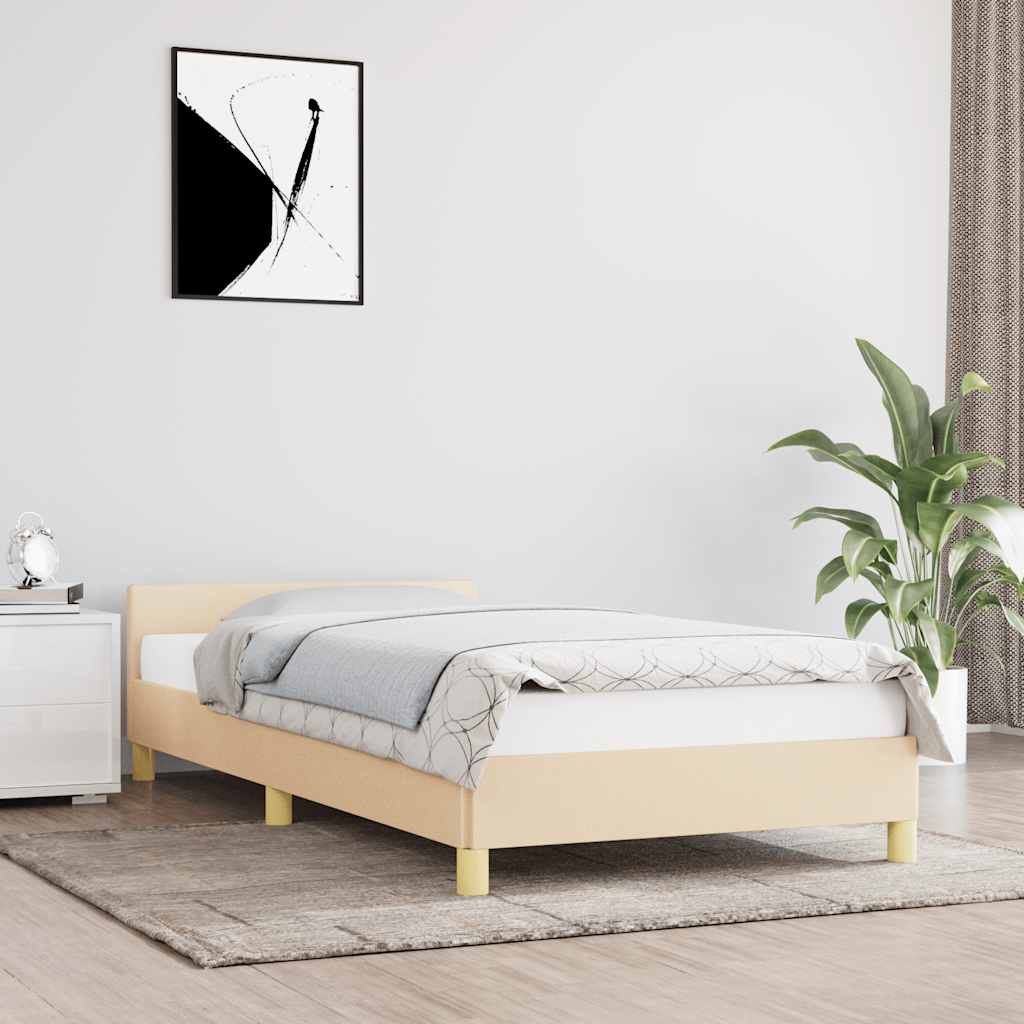 Bed frame with headboard without mattress cream 80x200 cm fabric